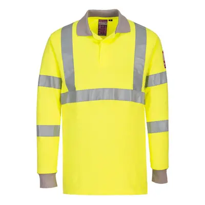 (XL, Yellow) Portwest Mens Hi-Vis Flame Resistant Anti-Static Long-Sleeved Polo Shirt