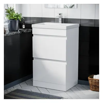 Nes Home White 500mm PVC Drawer Vanity Cabinet & Basin Sink Floor Standing