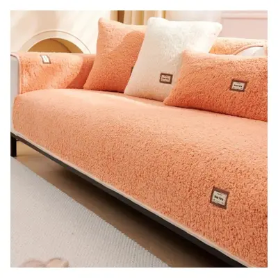 (orange, 90x210cm 1pc) 1pc Soft Plush Quilted Sofa Towel Winter Warm Thicken Non-slip Sofa Cover