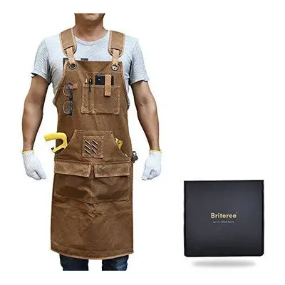 Briteree Work Apron with Tool Pockets, Durable Waxed Canvas, Gift for Men and Woodworker