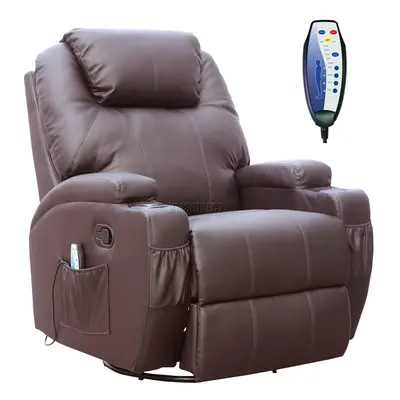 (Brown) WestWood Bonded Leather Massage Recliner Chair Cinema Sofa Armchair Swivel Heat