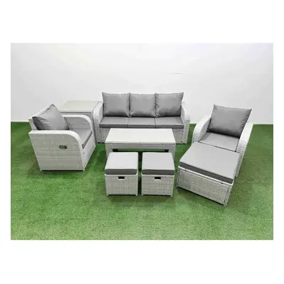 Fimous PE Rattan Garden Furniture Set Reclining Chair Sofa Lounge Sofa Set Side Table Stools Lig