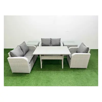 Fimous High Back Poly Rattan Garden Furniture Set with Reclining Chair Loveseat SofaIndoor Outdo