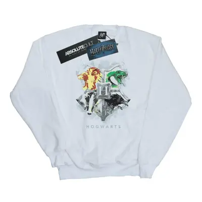 (L, White) Harry Potter Womens/Ladies Hogwarts Painted Crest Sweatshirt