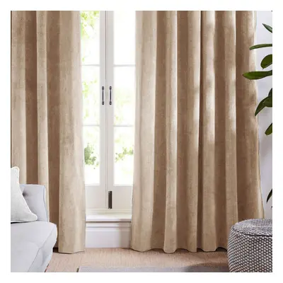 (Beige, 90" x 90" (228cm x 228cm)) Blackout Curtains Crushed Velvet Curtain Pair with Tie Backs