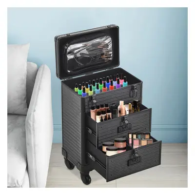 3 Tiers Rolling Cosmetic Cases Makeup Trolley Nail Luggage Storage Organizer