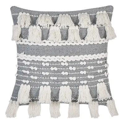 Cotton Cushion with Tassels x cm White and Grey BRAHEA