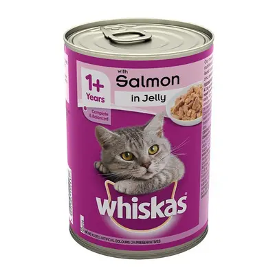 Whiskas Adult Wet Cat Food Tin Salmon in Jelly 390g (Pack of 12)