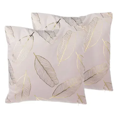 Set of Cushions Plant Pattern FREESIA Velvet x cm Pink