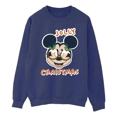 (S, Navy Blue) Disney Mens Mickey Mouse Jolly Christmas Glasses Sweatshirt