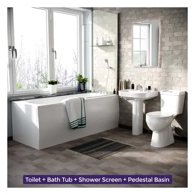 Senore 1700mm Bath and Screen, Basin Vanity Unit & Close Coupled Toilet White