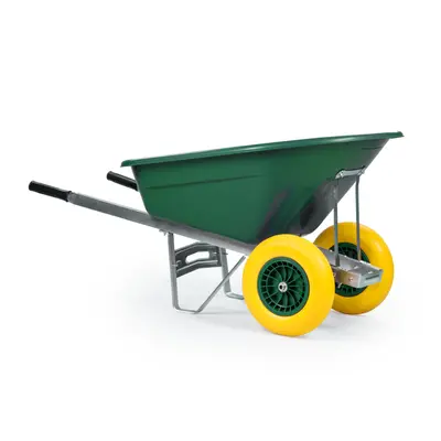 KCT 160L Twin Wheel Wheelbarrow Green - Heavy Duty Garden / Stable Yard / Builders Barrow with P