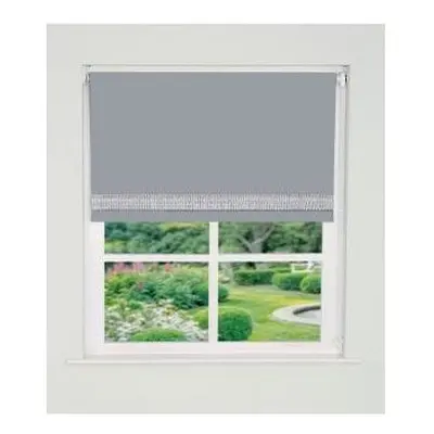 Straight Diamante Edge Border Blackout Roller Blind 165cm Drop x 150cm Light Grey