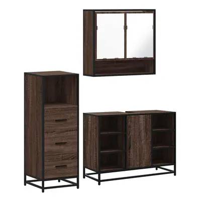 (brown oak) vidaXL Piece Bathroom Furniture Set Brown Oak Engineered Wood