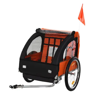 HOMCOM 18m+ 2-Seat Child Bike Trailer for Kid w/ Steel Frame Seat Belt Orange