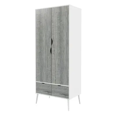 (White Ash Grey) Door Drawer Wardrobe with Scandi Legs Cupboard Hanging Rail 180cm