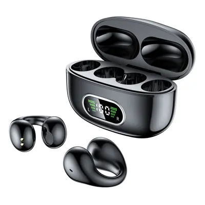 (Black) Long Battery Life Wireless Earphones Clip Ear HD Non-In-Ear For iPhone Android Universal