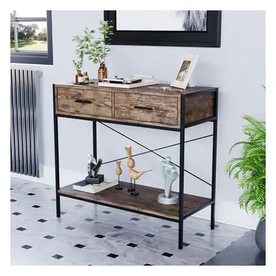 (Dark Wood) Brooklyn Industrial Drawer Console Table Shelf