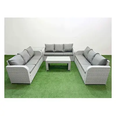 Fimous PE Rattan Lounge Sofa Set Seater Outdoor Garden Furniture Set with3 Seater Sofa Side Tabl