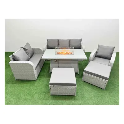 Fimous Patio PE Wicker Seater Outdoor Rattan Furniture Sofa Sets with Firepit Dining Table Loves