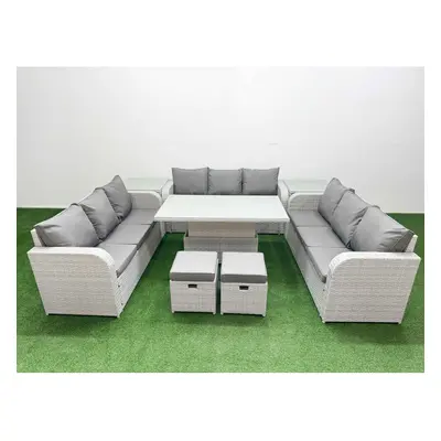 Fimous PE Rattan Lounge Sofa Set Seater Outdoor Garden Furniture Set with Seater Sofa Stools Sid