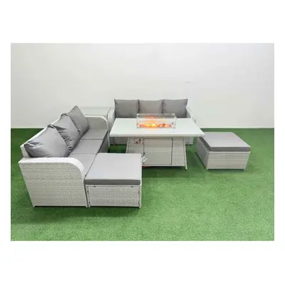 Fimous Outdoor Garden Furniture Sets Seater Wicker Rattan Furniture Sofa Sets with Firepit Dinin