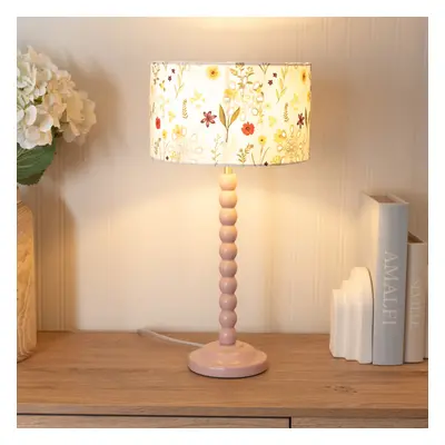 ValueLights Bobbins Floral Embroidery Shade Rose Table Lamp and Bulb