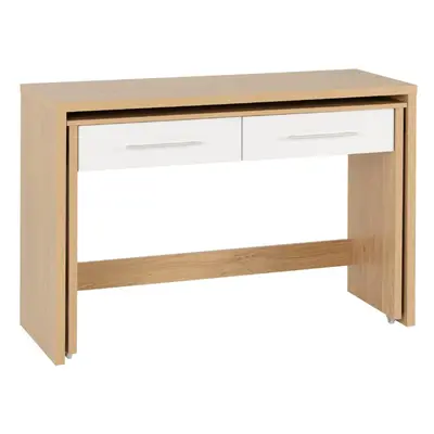 Seville Drawer Slider Desk White High Gloss/Light Oak Effect Veneer