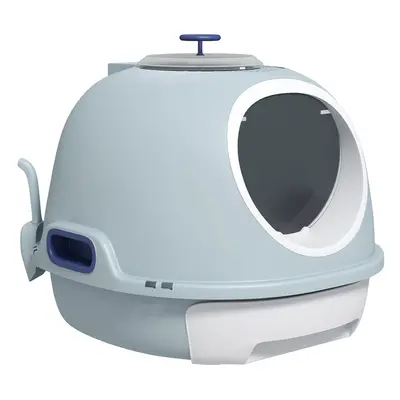 PawHut Futuristic Capsule-Shaped Cat Litter Box w/ Doors Scoop Drawer Blue