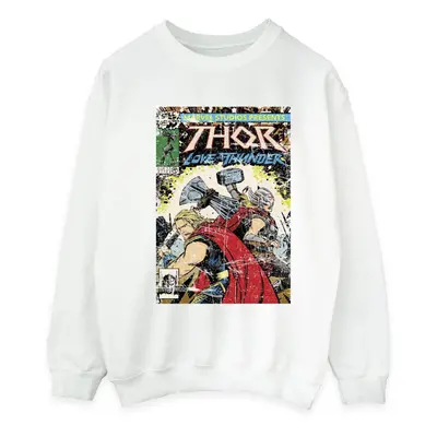 (L, White) Marvel Mens Thor Love And Thunder Vintage Poster Sweatshirt