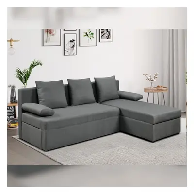 Grey Linen Shaped Corner Sofa Bed with Storage