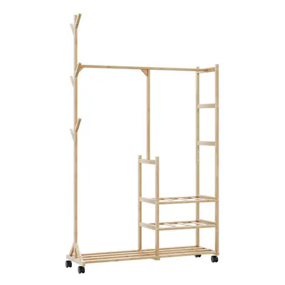 vidaXL Clothes Rack with Shelves and Wheels 100x38x175.5 cm Bamboo coat rack