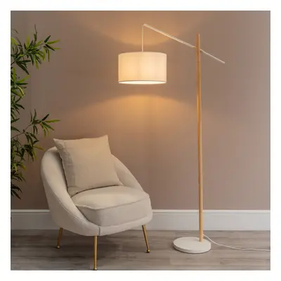 (No) ValueLights Adrianna Wooden Hanging Floor Lamp with White Lamp Shade