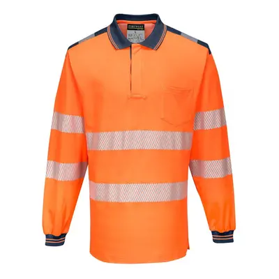 (M, Orange/Navy) Portwest Mens PW3 Cotton Hi-Vis Safety Polo Shirt