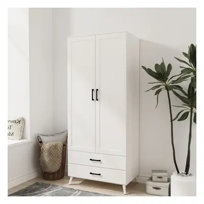 (White) DEVON 180cm Modern Wardrobe Door Drawer Bedroom Storage with Hanging Rail