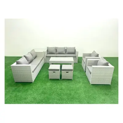 Fimous Outdoor Garden Furniture Rattan Sofa Set with Armchairs Oblong Coffee Table Small Footsto