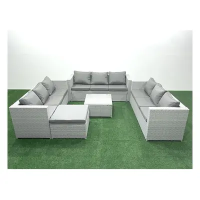 Fimous Rattan Garden Outdoor Furniture Set Seater Rattan Garden Sofa Set with Big Footstool Ligh