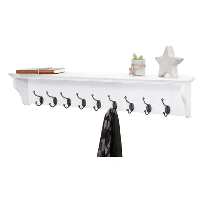 Richmond White Wooden Wall Mounted Coat Rack with Hooks and Shelf