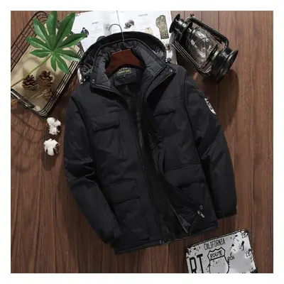 (black, 8XL) Autumn And Winter New Thick Warm Jacket Men&apos;s Casual Waterproof Loose Large Si