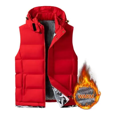 (red, 7XL) Vest For Men Mens Vest Jacket Hooded Men Winter Warm Sleeveless Jackets Male Casual W