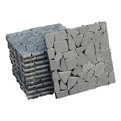 11 x Flat Cut Grey Rock Stone Interlocking Floor Decking Tiles