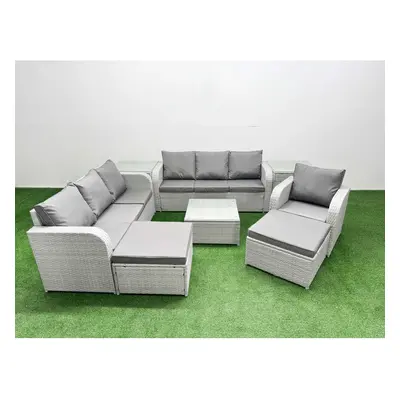 Fimous Seater Poly Rattan Outdoor Garden Furniture Square Coffee Table Sofa Set Patio Reclining 