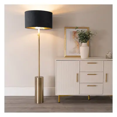 ValueLights Lexy Black Velvet & Gold Shade Gold Dimmable Floor Lamp