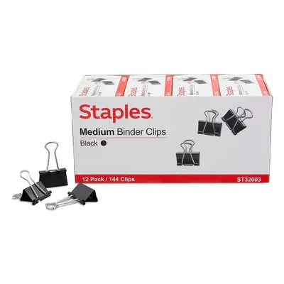 Staples Medium Binder Clips Bulk Pk Blk 1/4-Inch Size with 5/8-Inch Capacity 144/Pk