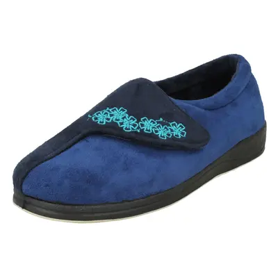 (UK 3, Royal/Combi (Blue)) Ladies Padders Wide Fitting Memory Foam Slippers Hug - EE Fit