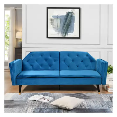 (Blue) Plush Velvet Tufted Sofa Bed In Various Colours