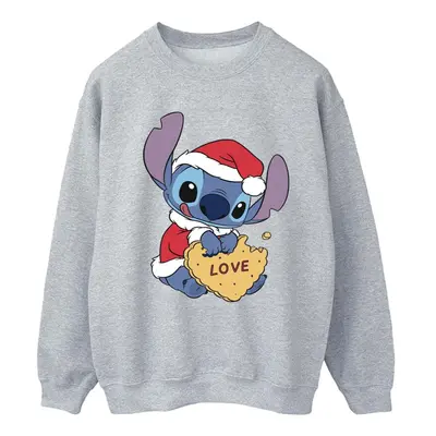 (L, Sports Grey) Disney Womens/Ladies Lilo And Stitch Christmas Love Biscuit Sweatshirt