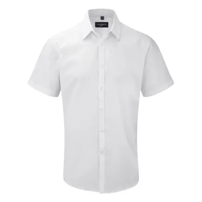 (14.5, White) Russell Mens Short Sleeve Herringbone Work Shirt