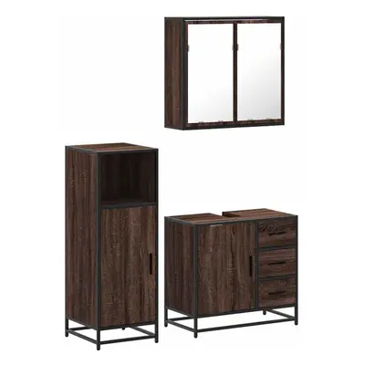 (brown oak) vidaXL Piece Bathroom Furniture Set Brown Oak Engineered Wood