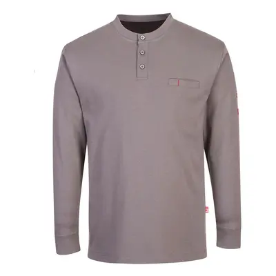 (L, Grey) Portwest Mens Flame Resistant Henley T-Shirt